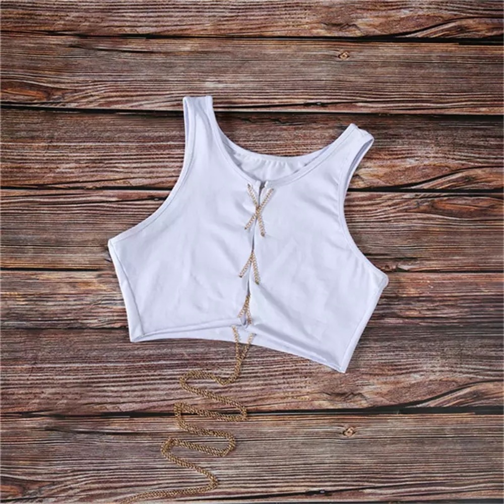White Chain Tie Up Crop Top